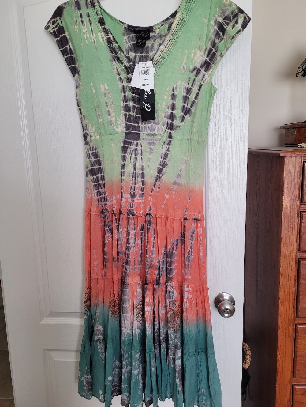 lola Green Coral Teal Tie-Dye Maxi Dress - Picture 2 of 3